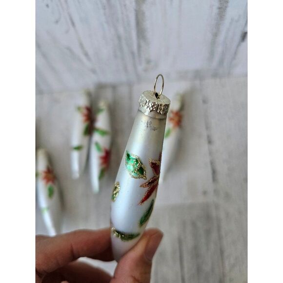 Vintage poinsettia glass teardrop ornament mini Xmas set tree - Picture 6 of 8